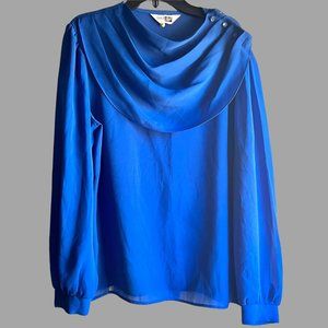 Sears Royal Blue Sheer Dress Shirt w/ Pleated Cow Neck